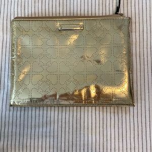 Gold kate spade clutch zip top inside pockets